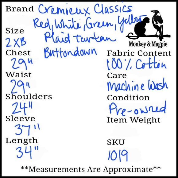 Cremieux Classics Mens Buttondown Shirt Red Blue Green Plaid Tartan 2XB Big 2X - Picture 11 of 11